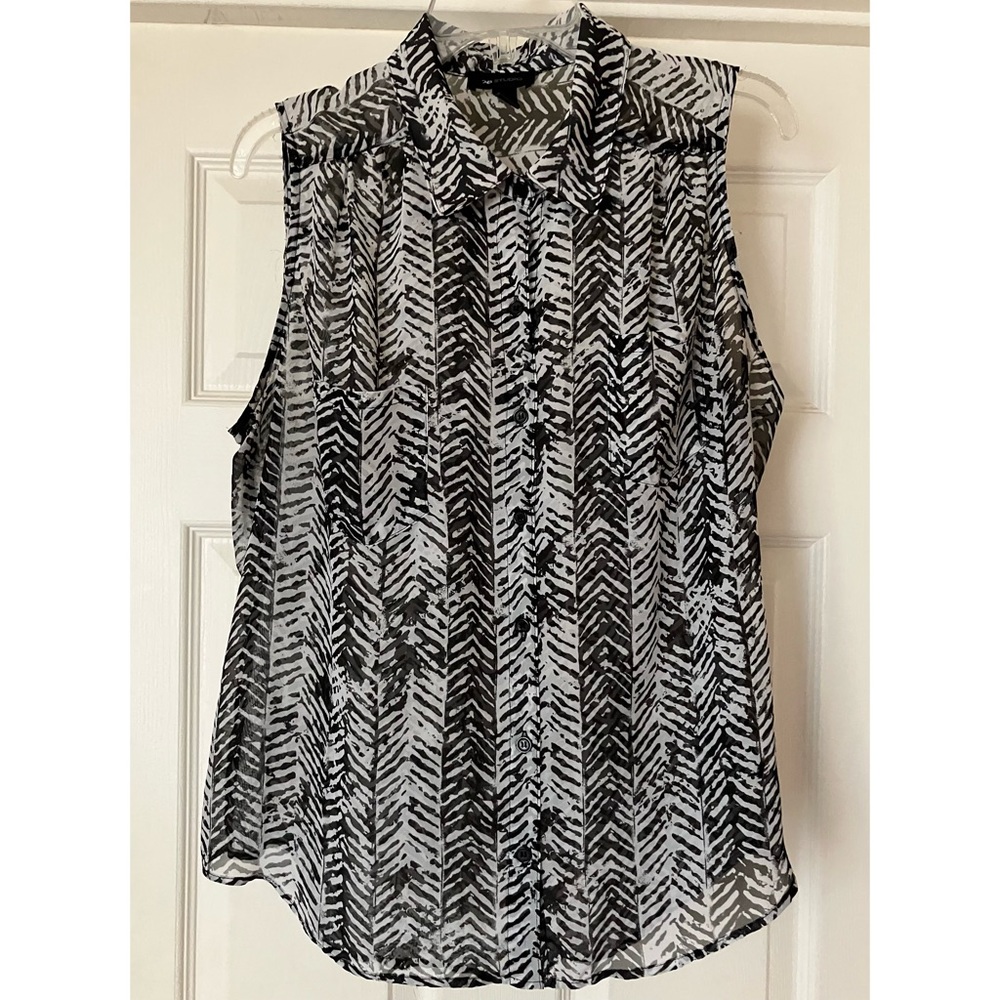 AB STUDIO Sheer Print Sleeveless Blouse Large L